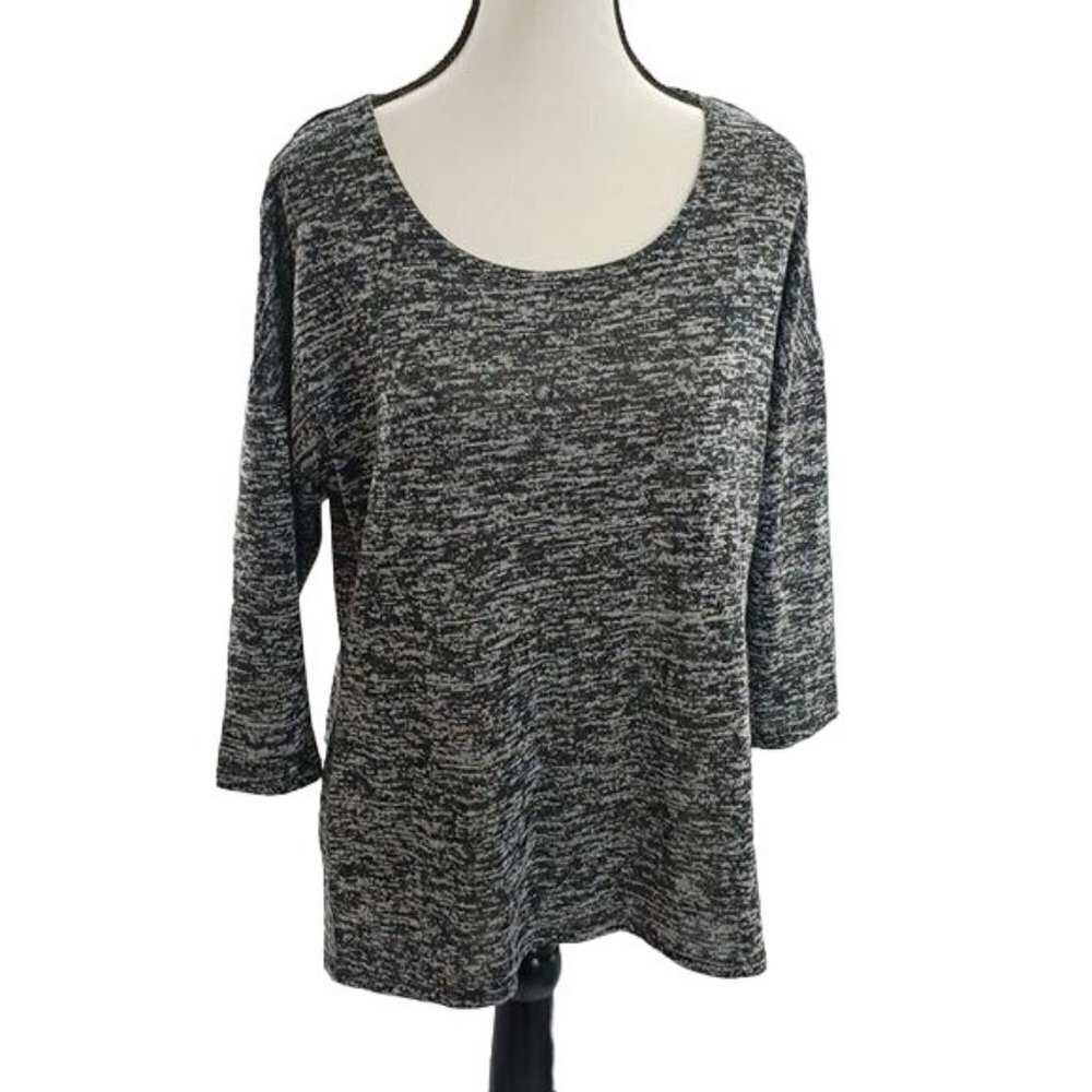 New York and Company Womens S Knit Top Lace Mesh Back Marled Gray 3/4 Sleeve